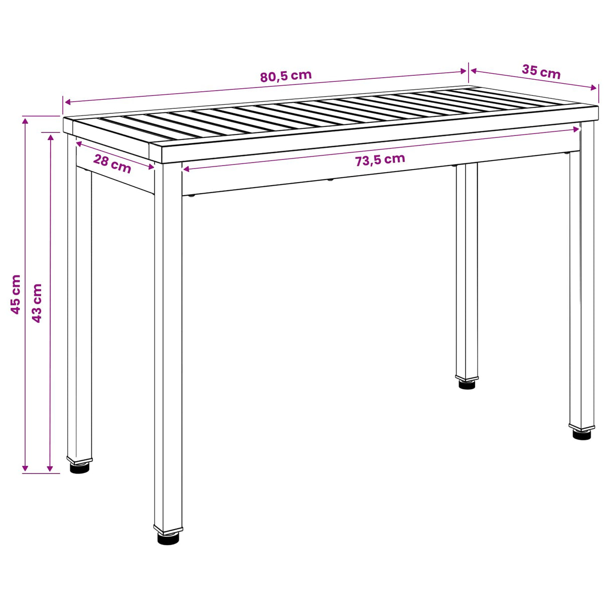 Garden Bench 80.5 x 35 x 45 cm Solid Acacia Wood Rectangular