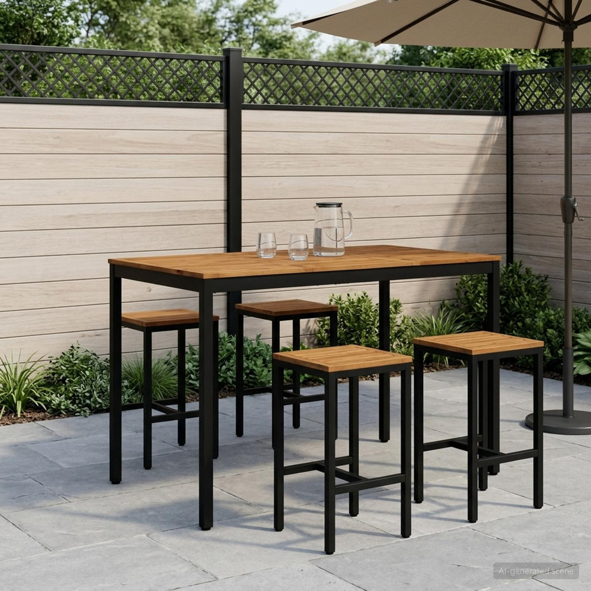 Garden Bar Table NAARDEN Natural and Black 147 x 88.5 x 105 cm