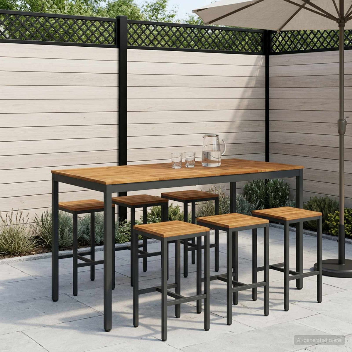Garden Bar Table Natural and Black 180 x 88.5 x 105 cm