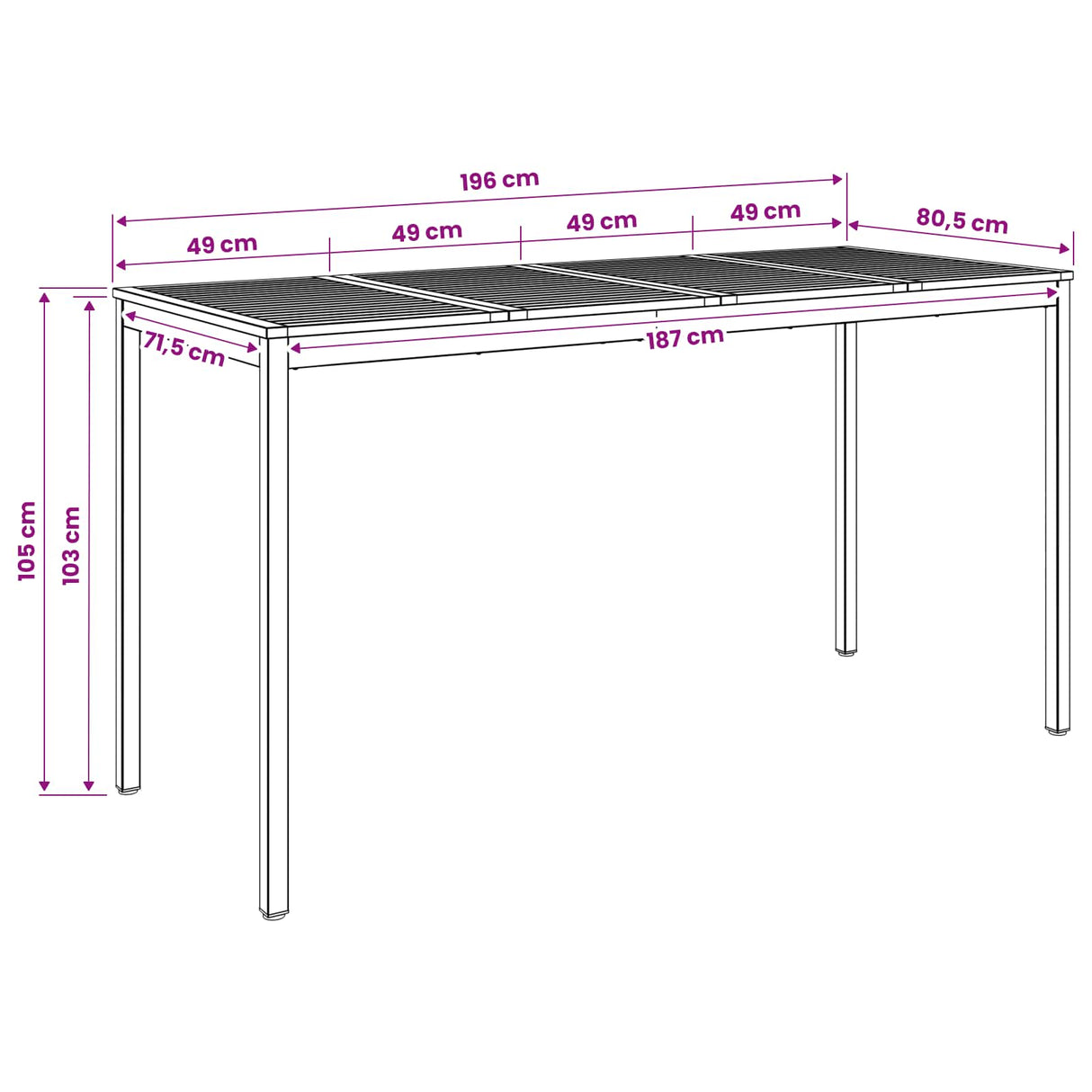 Garden Bar Table Natural and Black 196 x 80.5 x 105 cm