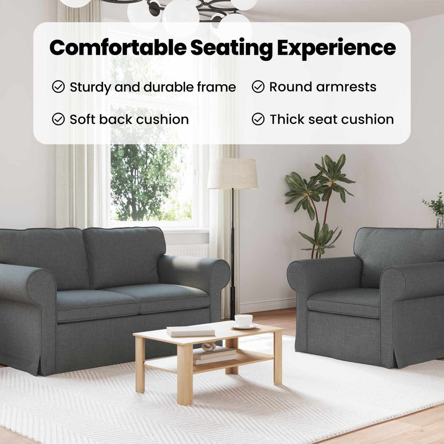 Sofa Set 2 pcs Dark Grey Fabric