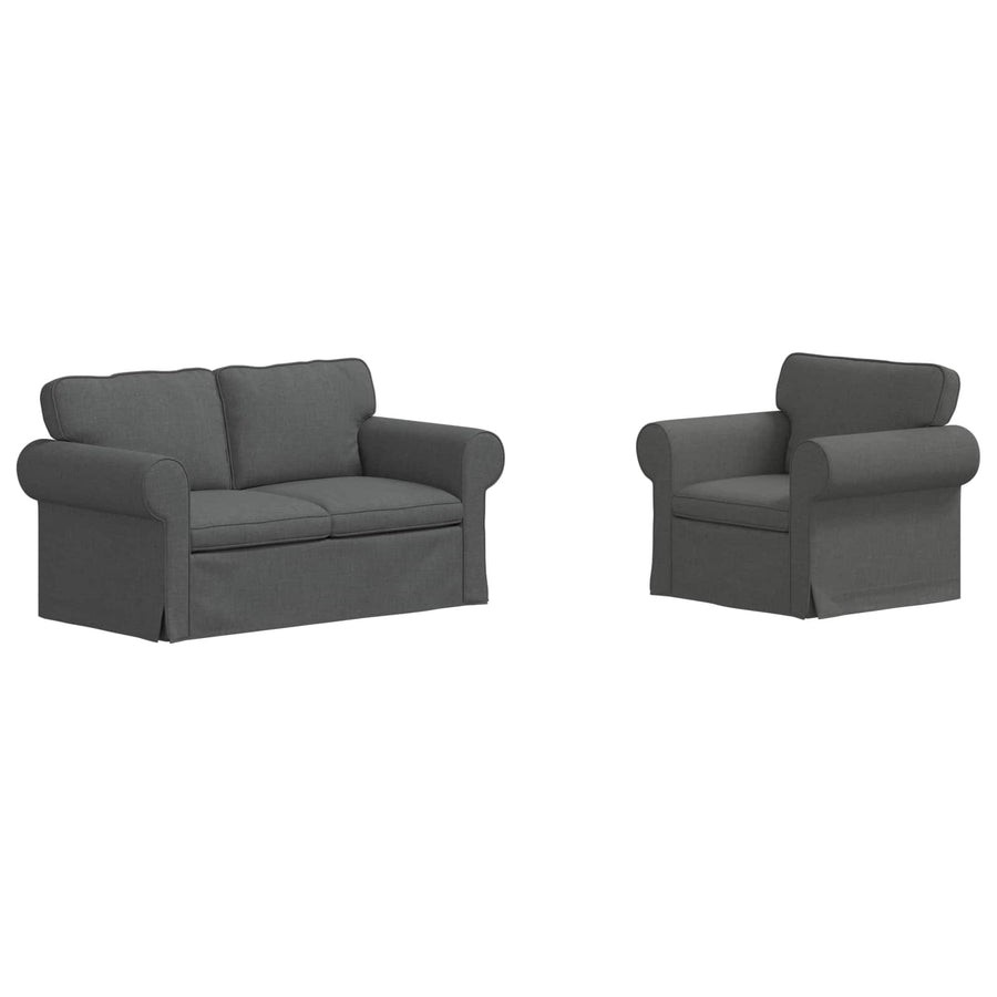 Sofa Set 2 pcs Dark Grey Fabric