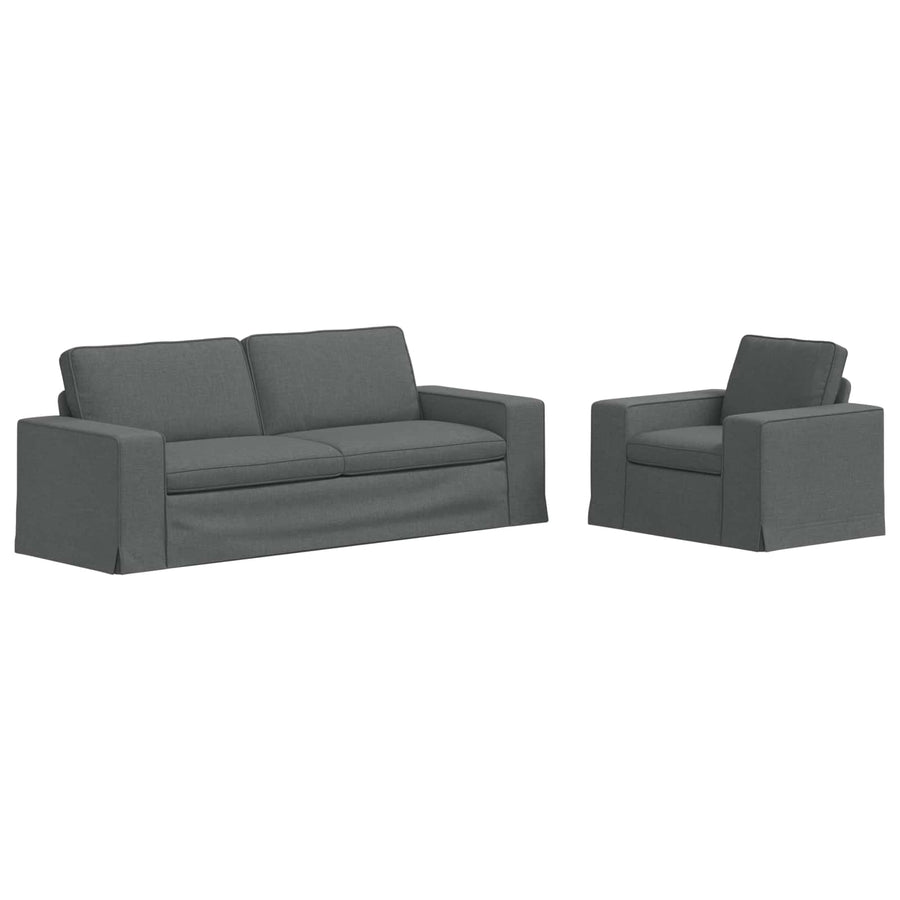 Sofa Set 2 pcs Dark Grey Fabric
