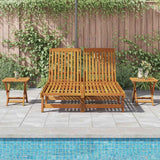Sun Lounger Reclining Brown Solid Acacia Wood - Side View