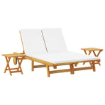 Sun Lounger Reclining Cream White Solid Acacia Wood