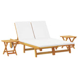 Sun Lounger Reclining Cream White Solid Acacia Wood - Front View