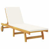 Sun Lounger Reclining Cream White Solid Acacia Wood - Top-Down View