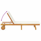 Sun Lounger Reclining Cream White Solid Acacia Wood - Extra Image