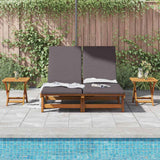 Sun Lounger Reclining with Cushion Dark Grey Solid Acacia Wood - Side View