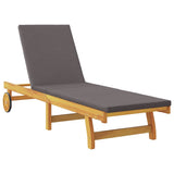 Sun Lounger Reclining with Cushion Dark Grey Solid Acacia Wood - Top-Down View