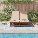 Sun Lounger Reclining with Cushion Beige Solid Acacia Wood