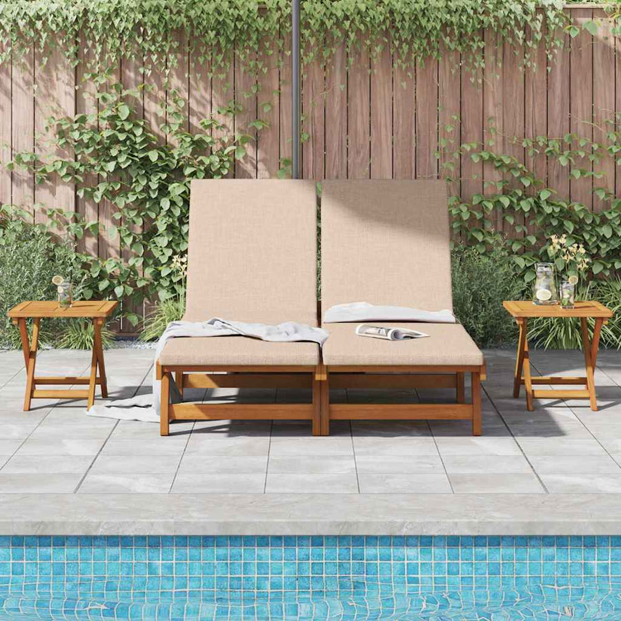 Sun Lounger Reclining with Cushion Beige Solid Acacia Wood