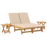 Sun Lounger Reclining with Cushion Beige Solid Acacia Wood - Front View