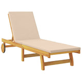 Sun Lounger Reclining with Cushion Beige Solid Acacia Wood