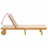 Sun Lounger Reclining with Cushion Beige Solid Acacia Wood - Extra Image