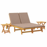 Sun Lounger Reclining with Cushion Taupe Solid Acacia Wood