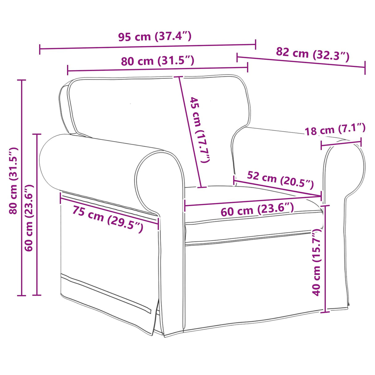 Sofa Black 95 x 82 x 80 cm Fabric