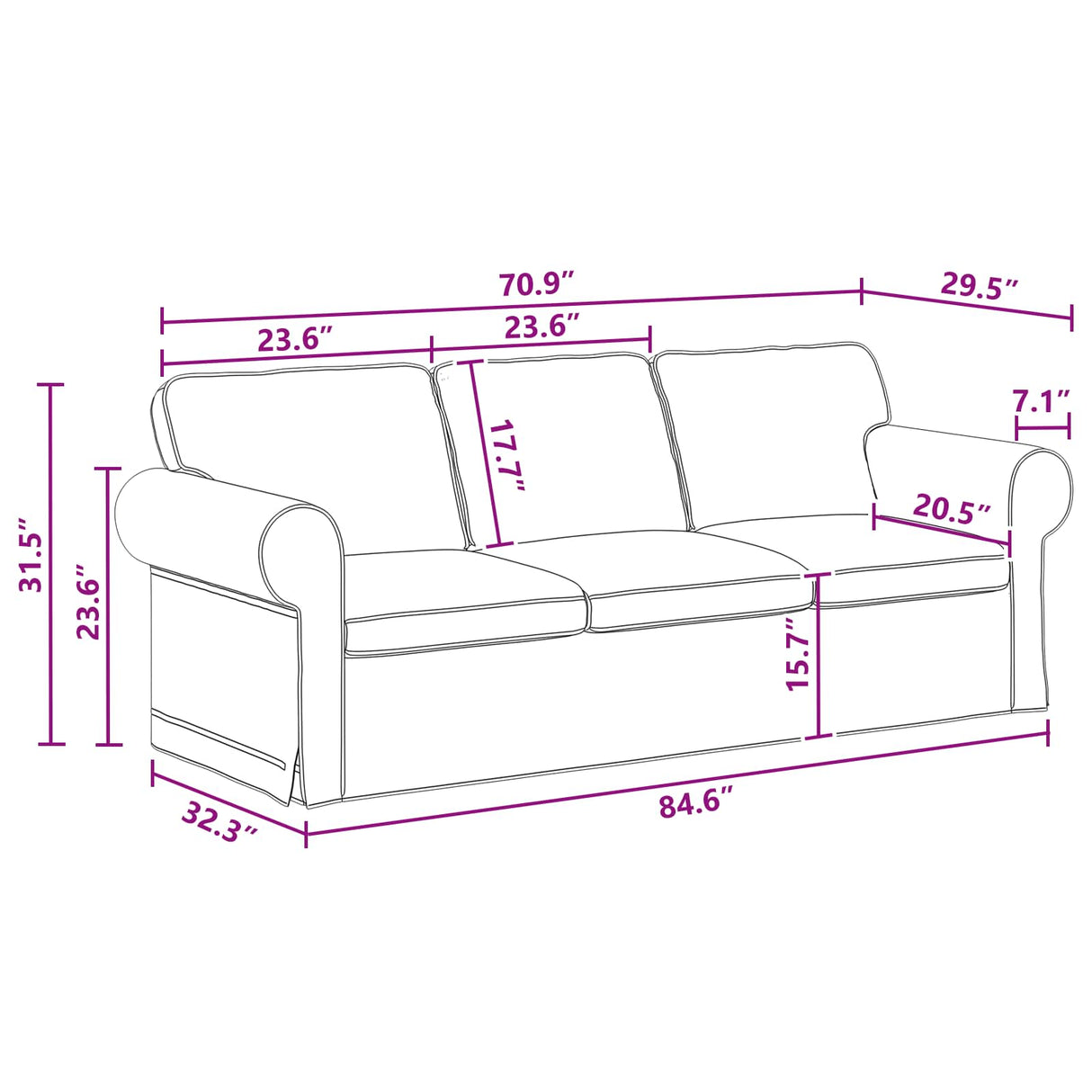 Sofa Dark Grey 215 x 82 x 80 cm Fabric