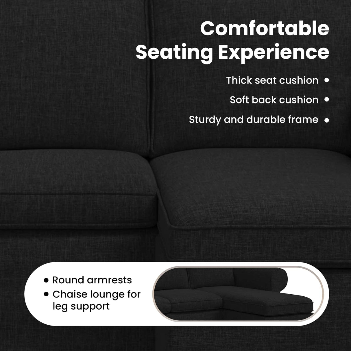 Sofa Black 215 x 138 x 80 cm Fabric