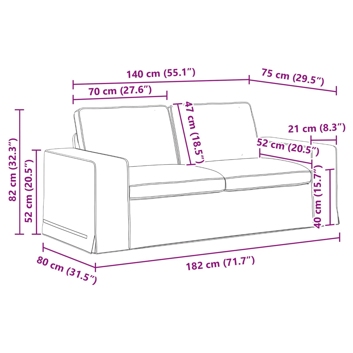Sofa Black 182 x 80 x 82 cm Fabric