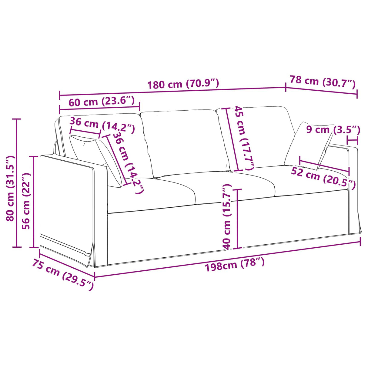 Sofa Black 198 x 78 x 80 cm Velvet