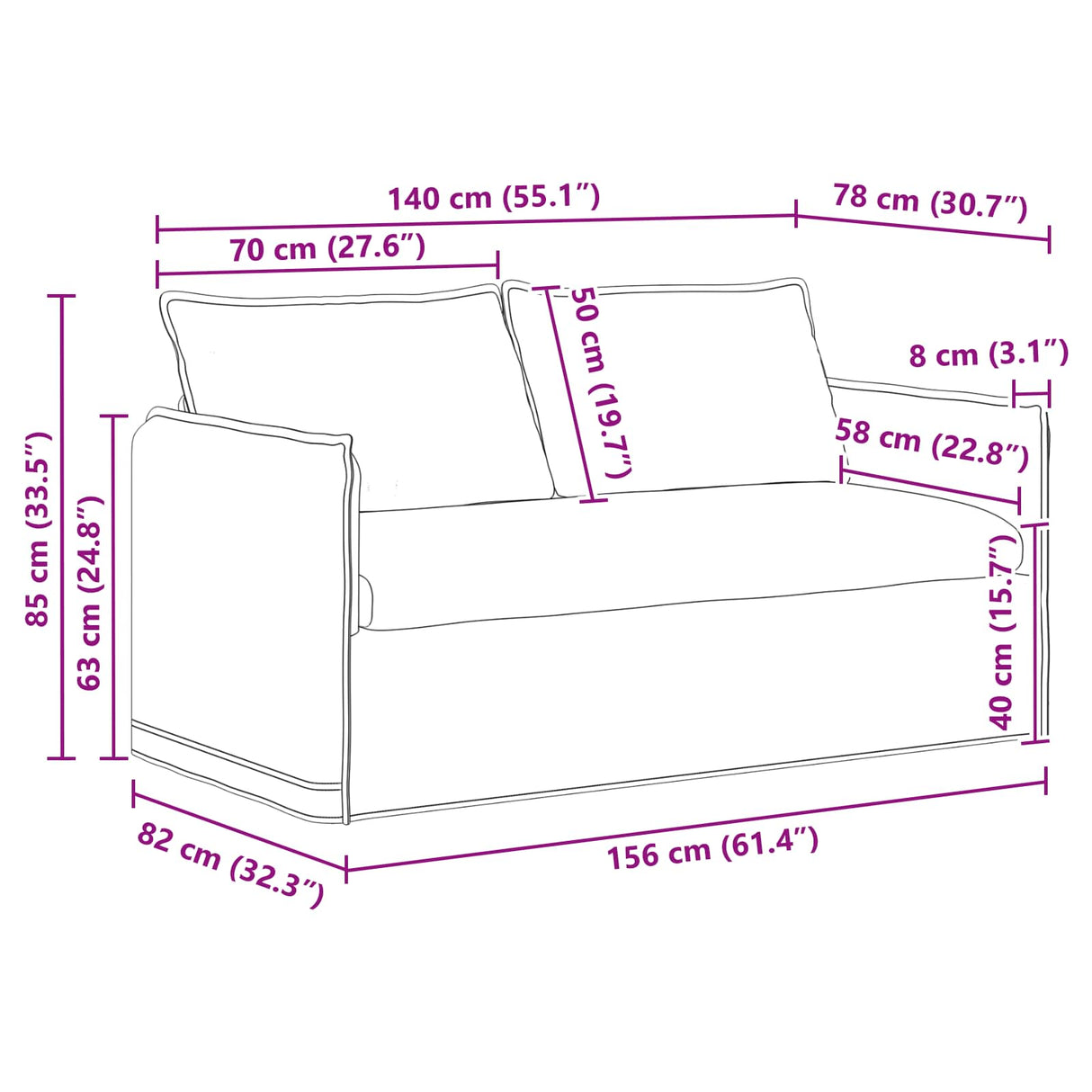 Sofa Black 156 x 82 x 85 cm Fabric
