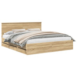 Bed Frame with Drawer Sonoma Oak 180 x 200 cm Engineered Wood - Front View