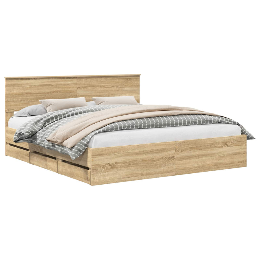 Bed Frame with Drawer Sonoma Oak 180 x 200 cm Engineered Wood