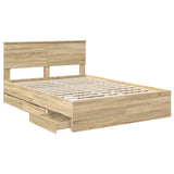 Bed Frame with Drawer Sonoma Oak 150 x 200 cm Engineered Wood - 45-Degree Angle