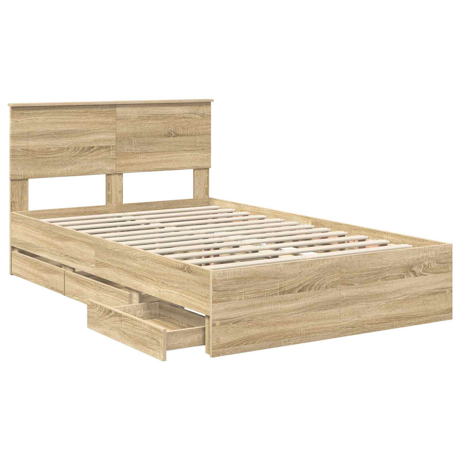 Bed Frame with Drawer Sonoma Oak 135 x 190 cm Engineered Wood