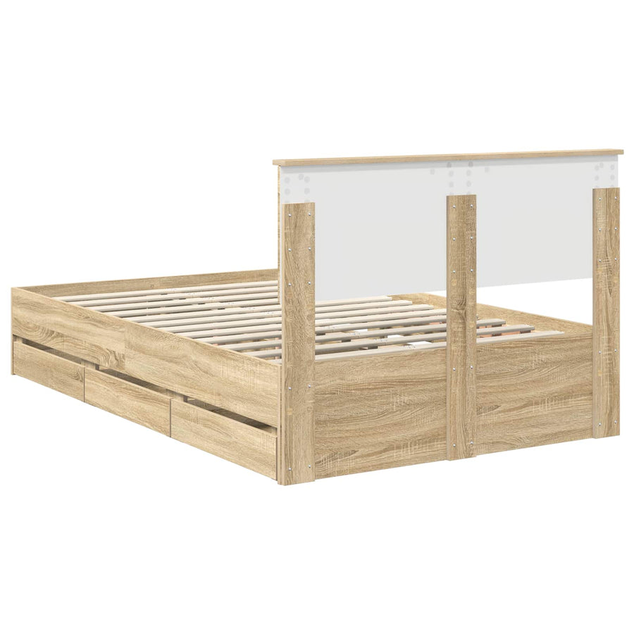 Bed Frame with Drawer Sonoma Oak 135 x 190 cm Engineered Wood