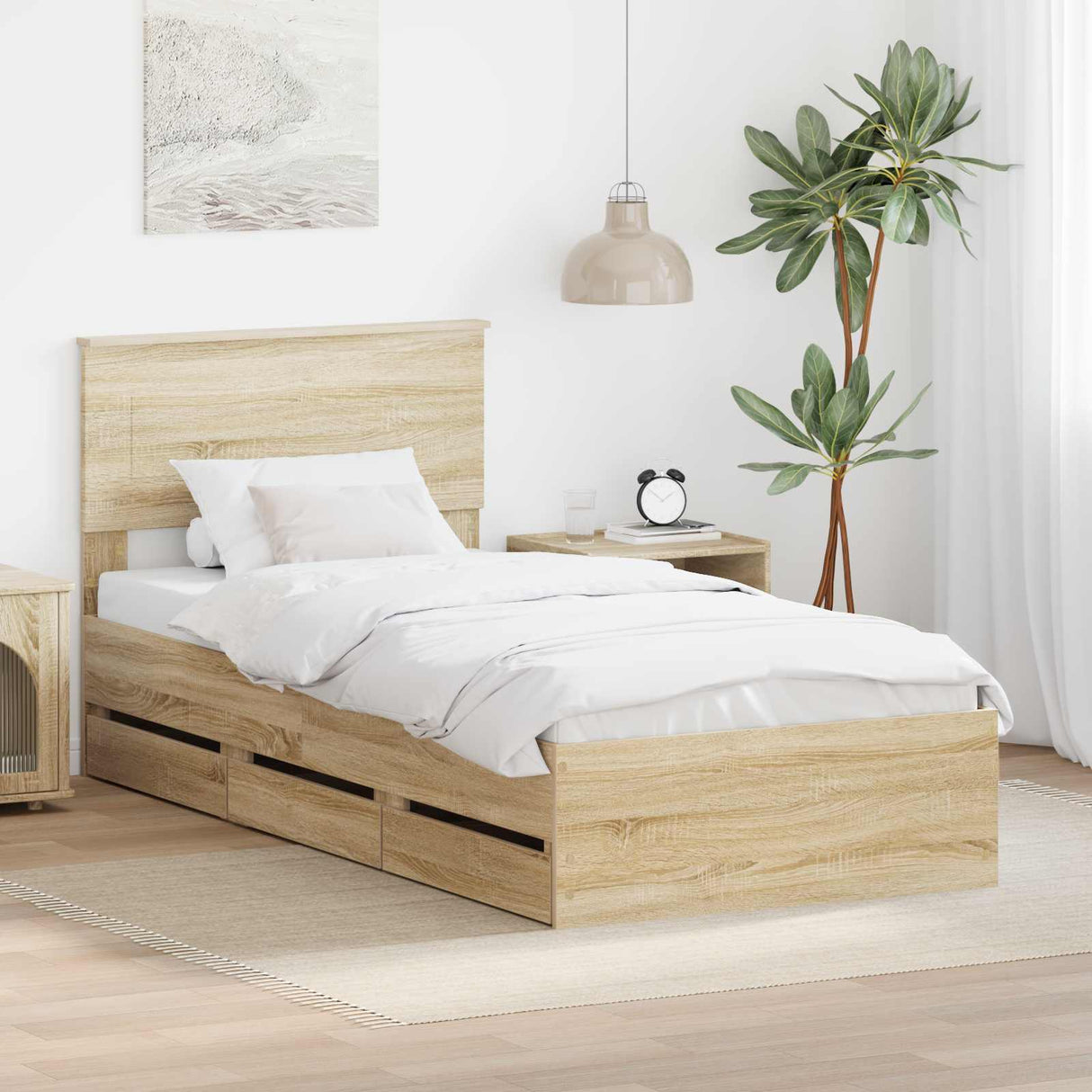 Bed Frame with Drawer Sonoma Oak 90 x 190 cm Engineered Wood
