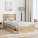 Bed Frame with Drawer Sonoma Oak 90 x 190 cm Engineered Wood - Side View