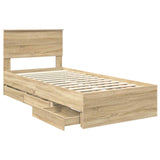Bed Frame with Drawer Sonoma Oak 90 x 190 cm Engineered Wood - 45-Degree Angle