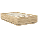 Bed Frame Sonoma Oak 135 x 190 cm Engineered Wood - 45-Degree Angle