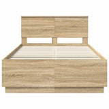 Bed Frame Sonoma Oak 135 x 190 cm Engineered Wood - Close-Up Angle