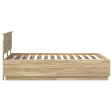 Bed Frame Sonoma Oak 135 x 190 cm Engineered Wood - Low Angle