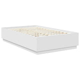 Bed Frame with Headboard White 135 x 190 cm Engineered Wood - 45-Degree Angle