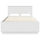 Bed Frame with Headboard White 135 x 190 cm Engineered Wood - Close-Up Angle