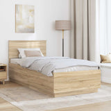 Bed Frame with Headboard Sonoma Oak 90 x 190 cm Engineered Wood - Side View