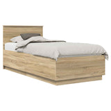 Bed Frame with Headboard Sonoma Oak 90 x 190 cm Engineered Wood - Front View