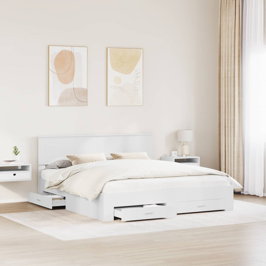 Bed Frame with Drawer White 180 x 200 cm Engineered Wood