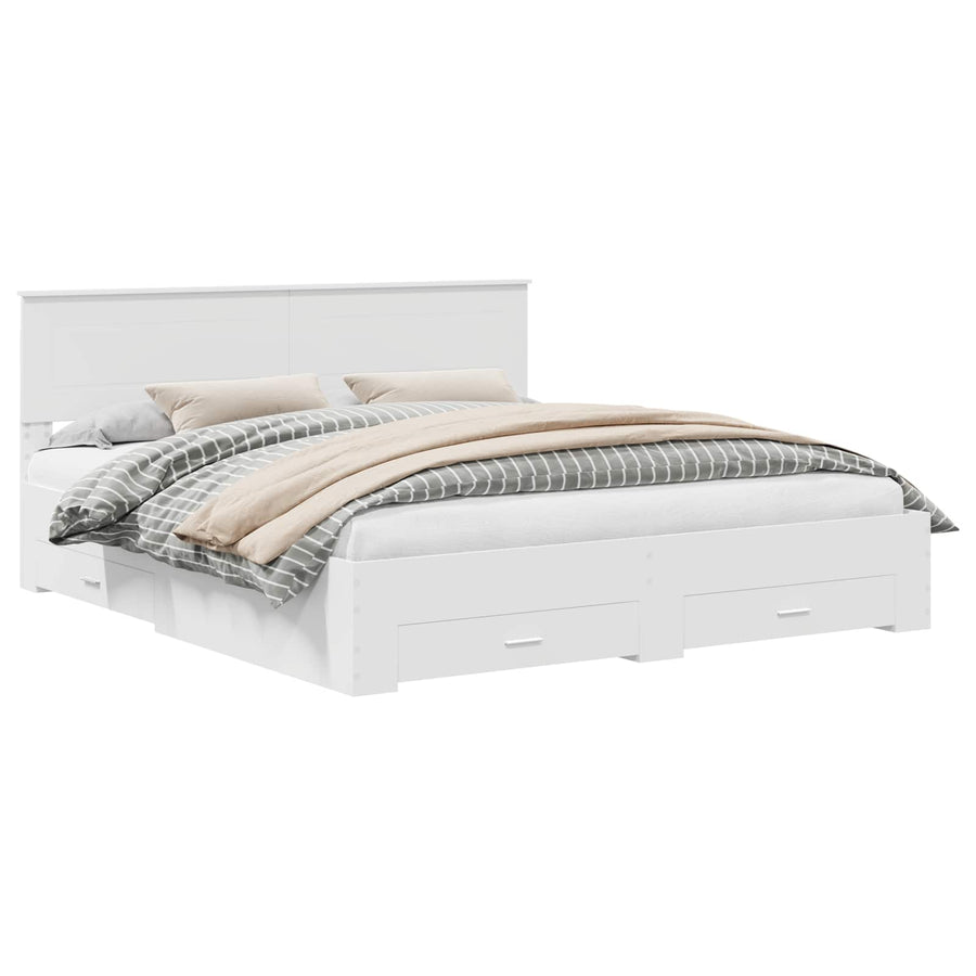Bed Frame with Drawer White 180 x 200 cm Engineered Wood