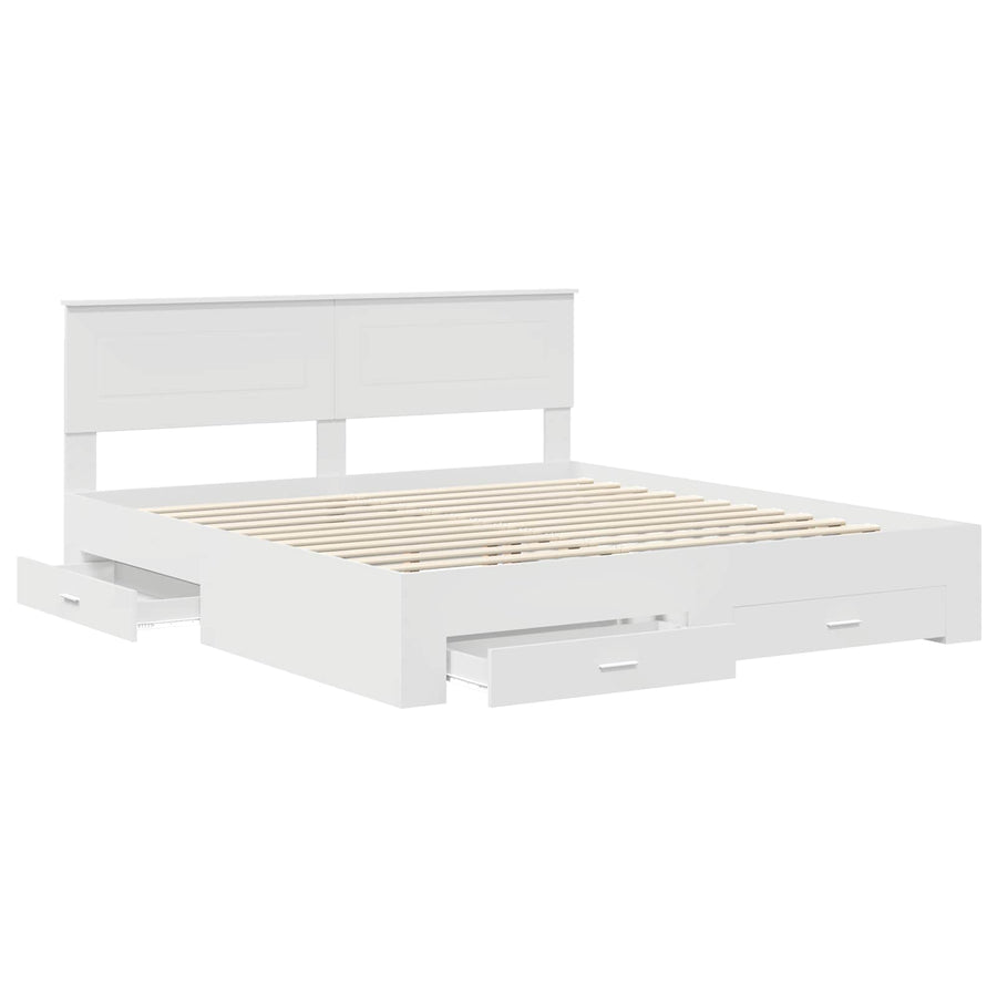 Bed Frame with Drawer White 180 x 200 cm Engineered Wood