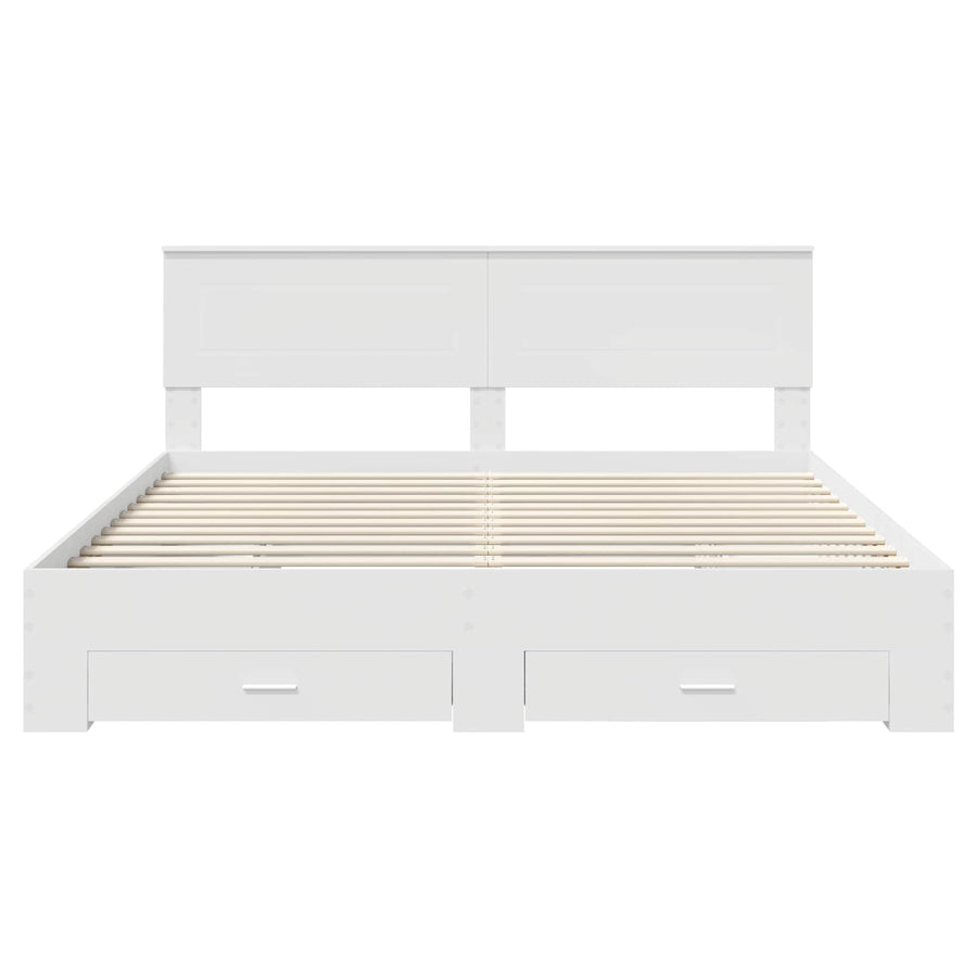 Bed Frame with Drawer White 180 x 200 cm Engineered Wood