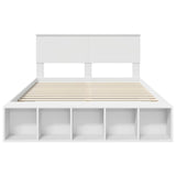 Bed Frame with Shelf Manual White 150 x 200 cm Engineered Wood - Close-Up Angle