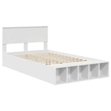 Bed Frame with Shelf Manual White 135 x 190 cm Engineered Wood - Top-Down View