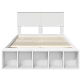 Bed Frame with Shelf Manual White 135 x 190 cm Engineered Wood