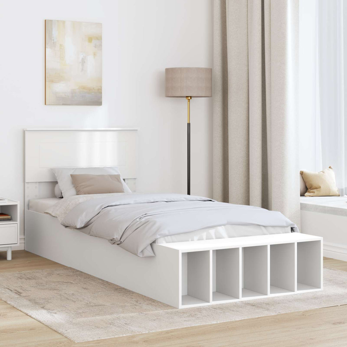 Bed Frame with Shelf Manual White 90 x 190 cm Engineered Wood