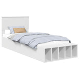 Bed Frame with Shelf Manual White 90 x 190 cm Engineered Wood - Front View